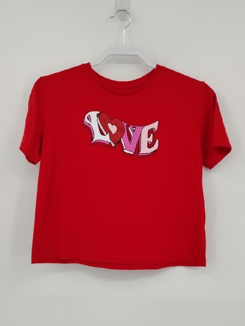 Way To Celebrate Girls Red 'Love' Graphic Cropped Short Sleeve Tee XXL 18